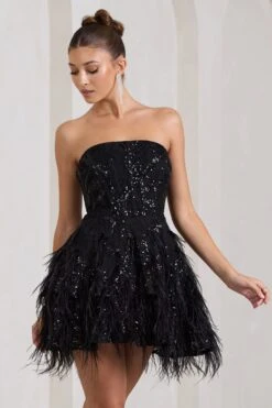 Little Wish | Black Sequin Lace Strapless Mini Dress With Feathers -ENY Clothing Shop WB CL128966002 LittleWishBlackSequinLaceStraplessMiniDressWithFeathers2 9ef1c5ae 7234 4623 b4f2 1076eaad3933