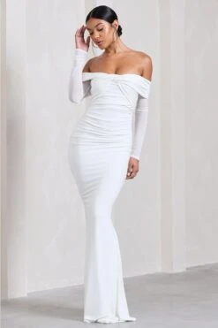 Alex | White Bardot Twist Maxi Dress 11 Alex | White Bardot Twist Maxi Dress -ENY Clothing Shop WB CL128974006 AlexWhiteBardotTwistMaxiDress1