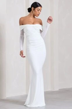 Alex | White Bardot Twist Maxi Dress 10 Alex | White Bardot Twist Maxi Dress -ENY Clothing Shop WB CL128974006 AlexWhiteBardotTwistMaxiDress3