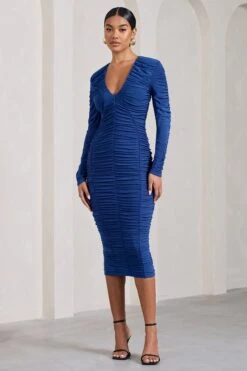 Elisabeth | Cobalt Blue V-Neck Long-Sleeved Midi Dress -ENY Clothing Shop WB CL128984071 Elisabeth CobaltBlueMeshV NeckLong SleevedMaxiDress0 4760be54 10fb 4ab7 a47c 520a01113e45