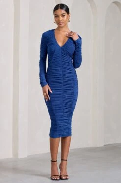 Elisabeth | Cobalt Blue V-Neck Long-Sleeved Midi Dress -ENY Clothing Shop WB CL128984071 Elisabeth CobaltBlueMeshV NeckLong SleevedMaxiDress6 dce0cb59 56de 4bd4 a5aa 4487a5d2a4d5
