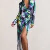 Oasis | Watercolour Print Satin Long-Sleeved Maxi Shirt Dress -ENY Clothing Shop WB CL128985152 OasisWatercolourPrintSatinLong SleevedMaxiShirtDress1