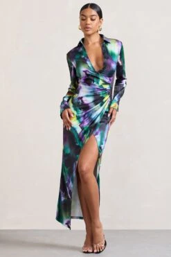 Oasis | Watercolour Print Satin Long-Sleeved Maxi Shirt Dress -ENY Clothing Shop WB CL128985152 OasisWatercolourPrintSatinLong SleevedMaxiShirtDress3