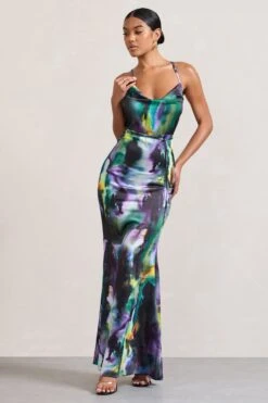 Lifetime | Watercolour Print Satin Cowl Neck Maxi Dress With Cross Back Detail -ENY Clothing Shop WB CL128986152 LifetimeWatercolourPrintSatinCowlNeckMaxiDressWithCrossBackDetail1 5f00433c 417b 4483 b104 4fe99c0c3c75