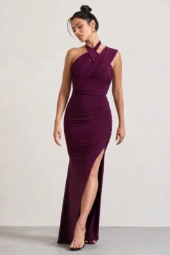 Ignite | Burgundy Strappy Halter-Neck Asymmetric Maxi Dress -ENY Clothing Shop WB CL128991067 IgniteBurgundyStrappyHalter NeckAsymmetricMaxiDress4