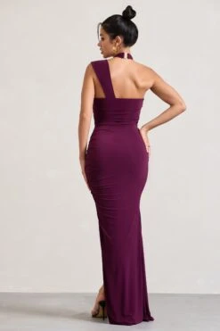 Ignite | Burgundy Strappy Halter-Neck Asymmetric Maxi Dress -ENY Clothing Shop WB CL128991067 1827