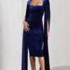 Flawless | Navy Velvet Square Neck Midi Dress With Cape Sleeves -ENY Clothing Shop WB CL128999015 FlawlessNavyVelvetSquareNeckMidiDressWithCapeSleeves0