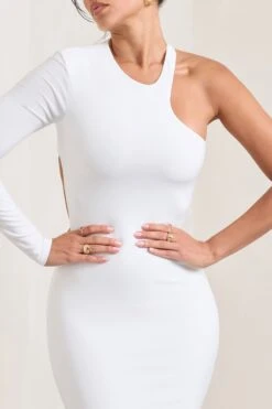 Tyra | White Asymmetric Neck Cut Out Maxi Dress With Open Back Detail -ENY Clothing Shop WB CL129001005 TyraWhiteAsymmetricNeckCutOutMaxiDressWithOpenBackDetail4