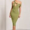 Ella | Olive Asymmetric Neck Cut Out Midi Dress
