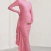 Kiara | Blush Long Sleeve Ruched Maternity Midi Dress With Frill Detail -ENY Clothing Shop WB CL129203 KiaraBlushPinkLongSleeveRuchedMaternityMidiDresswithFrillDetail1