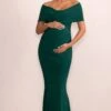 Amal | Bottle Green Bardot Wrap Neckline Maternity Maxi Dress -ENY Clothing Shop WB CL129204 AmalBottleGreenBardotBowMaternityMaxiDress2