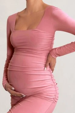 My Pleasure | Blush Long Sleeve Square Neck Maternity Maxi Dress With Split -ENY Clothing Shop WB CL129212 MyPleasureBlushPinkLongSleeveSquareNeckMaternityMaxiDresswithSplit5