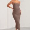 Sentimental | Mocha Maternity Midi Dress With Cami Straps And Ruching -ENY Clothing Shop WB CL129222 SentimentalMochaMaternityMidiDresswithCamiStrapsandRuching10