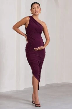 Late Night | Plum Maternity Ruched One Shoulder Midi Dress -ENY Clothing Shop WB CL129227101 LateNightPlumMaternityRuchedOneShoulderMidiDress1