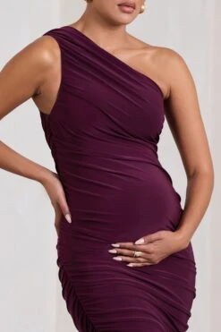 Late Night | Plum Maternity Ruched One Shoulder Midi Dress -ENY Clothing Shop WB CL129227101 LateNightPlumMaternityRuchedOneShoulderMidiDress5