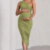 Late Night | Olive Maternity Ruched One Shoulder Midi Dress -ENY Clothing Shop WB CL129227113 LateNightOliveMaternityRuchedOneShoulderMidiDress0