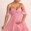Kai | Blush Cami Babydoll Maternity Mini Dress With Ruffle Cold Shoulder Sleeves -ENY Clothing Shop WB CL129228 KaiBlushCamiBabydollMaternityMiniDressWithRuffleColdShoulderSleeves1