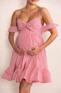 Kai | Blush Cami Babydoll Maternity Mini Dress With Ruffle Cold Shoulder Sleeves -ENY Clothing Shop WB CL129228 KaiBlushCamiBabydollMaternityMiniDressWithRuffleColdShoulderSleeves4