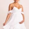 Kai | White Cami Babydoll Maternity Mini Dress With Ruffle Cold Shoulder Sleeves -ENY Clothing Shop WB CL129228 KaiWhiteCamiBabydollMaternityMiniDressWithRuffleColdShoulderSleeves0