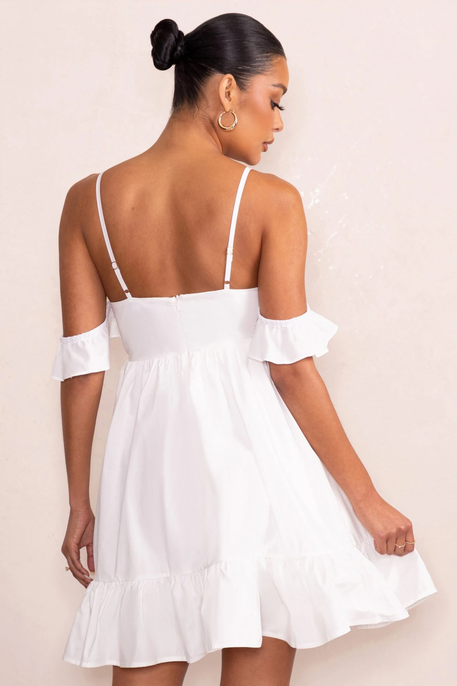 Kai | White Cami Babydoll Maternity Mini Dress With Ruffle Cold Shoulder Sleeves 4 Kai | White Cami Babydoll Maternity Mini Dress With Ruffle Cold Shoulder Sleeves - Image 2
