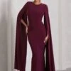 Kimmy | Burgundy High Neck Maxi Dress With Cape Sleeves -ENY Clothing Shop WB CL129258069 KimmyBurgundyHighNeckMaxiDresswithFloorLengthSleeves0