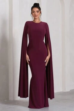 Kimmy | Burgundy High Neck Maxi Dress With Cape Sleeves -ENY Clothing Shop WB CL129258069 KimmyBurgundyHighNeckMaxiDresswithFloorLengthSleeves1