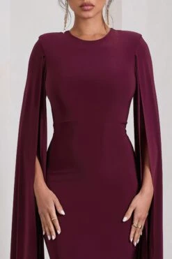 Kimmy | Burgundy High Neck Maxi Dress With Cape Sleeves -ENY Clothing Shop WB CL129258069 KimmyBurgundyHighNeckMaxiDresswithFloorLengthSleeves6