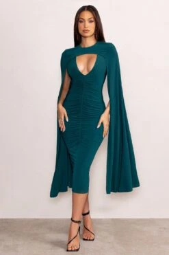 Myla | Bottle Green V-Neck Ruched Midi Dress With Cape Overlay 10 Myla | Bottle Green V-Neck Ruched Midi Dress With Cape Overlay -ENY Clothing Shop WB CL129260 MylaBottleGreenV NeckRuchedMidiDresswithCapeOverlay0 68d60265 8f16 4b7b a10c 898a56c0c333