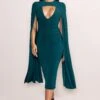 Myla | Bottle Green V-Neck Ruched Midi Dress With Cape Overlay -ENY Clothing Shop WB CL129260 MylaBottleGreenV NeckRuchedMidiDresswithCapeOverlay2 a09c4bc4 242d 4ff8 a75c faca9c130eec