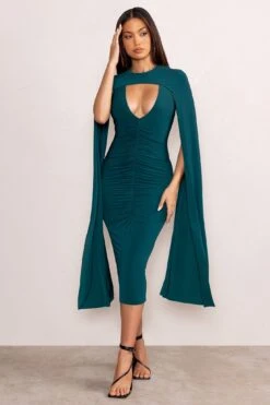 Myla | Bottle Green V-Neck Ruched Midi Dress With Cape Overlay 11 Myla | Bottle Green V-Neck Ruched Midi Dress With Cape Overlay -ENY Clothing Shop WB CL129260 MylaBottleGreenV NeckRuchedMidiDresswithCapeOverlay3 a1eca462 0bf5 4e87 a47d dd0e1a6701ff
