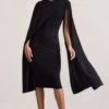 Marysol | Black Asymmetric Cape Midi Dress -ENY Clothing Shop WB CL129284002 Marysol BlackAsymmetricCapeMidiDress1
