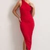 Dorit | Red One Shoulder Asymmetric Ruched Midi Dress -ENY Clothing Shop WB CL129293004 Dorit RedOneShoulderAsymmetricRuchedMidiDress1