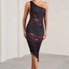Dorit | Plum Print One Shoulder Asymmetric Ruched Midi Dress