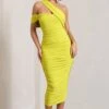 Cici | Lime Green Asymmetric One Shoulder Ruched Midi Dress -ENY Clothing Shop WB CL129294009 CiciLimeGreenAsymmetricOneShoulderRuchedMidiDress1