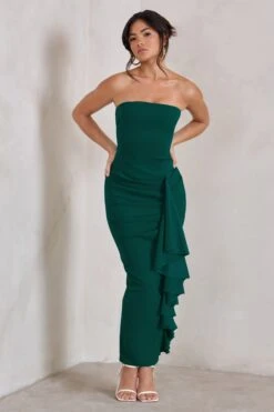 Fleur | Bottle Green Bandeau Ruffle Maxi Dress -ENY Clothing Shop WB CL129323 FleurBottleGreenBandeauRuffleMaxiDress3 01db22aa ed3e 49ae b239 c959095260a1