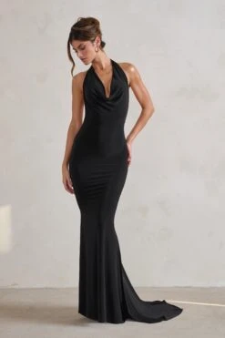 Saffina | Black Cowl Neck Low Back Maxi Dress -ENY Clothing Shop WB CL129337 SaffinaBlackCowlNeckLowBackMaxiDress2