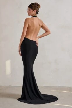 Saffina | Black Cowl Neck Low Back Maxi Dress -ENY Clothing Shop WB CL129337 SaffinaBlackCowlNeckLowBackMaxiDress4