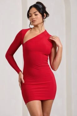 Siren | Red One Shoulder Bodycon Mini Dress -ENY Clothing Shop WB CL129344004 SirenRedOneShoulderBodyconDress1