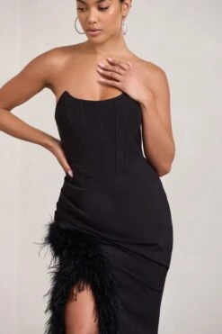 Say Yes | Black Corset Maxi Dress With Split Feather Skirt -ENY Clothing Shop WB CL129356002 SayYes BlackCorsetMaxiDressWithSplitFeatherSkirt2