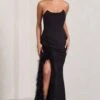 Say Yes | Black Corset Maxi Dress With Split Feather Skirt -ENY Clothing Shop WB CL129356002 SayYes BlackCorsetMaxiDressWithSplitFeatherSkirt5