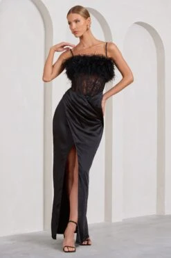 Countess | Black Lace Corset Maxi Dress With Feather Trim -ENY Clothing Shop WB CL129365002 CountessBlackLaceCorsetMaxiDressWithFeatherTrim1 be436291 89da 465b ba1b e750bfac4362