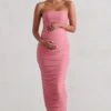 My Lady | Maternity Blush Pink Strapless Bodycon Ruched Mesh Maxi Dress -ENY Clothing Shop WB CL129396 MyLadyMaternityBlushPinkStraplessBodyconRuchedMeshMidiDress1