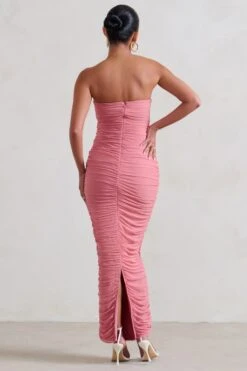 My Lady | Maternity Blush Pink Strapless Bodycon Ruched Mesh Maxi Dress -ENY Clothing Shop WB CL129396 MyLadyMaternityBlushPinkStraplessBodyconRuchedMeshMidiDress5