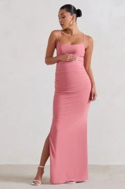 Aurelia | Pink Maternity Cami Maxi Dress With Split -ENY Clothing Shop WB CL129397 AureliaPinkMaternityCamiMaxiDressWithSplit1