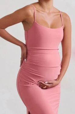 Aurelia | Pink Maternity Cami Maxi Dress With Split -ENY Clothing Shop WB CL129397 AureliaPinkMaternityCamiMaxiDressWithSplit3