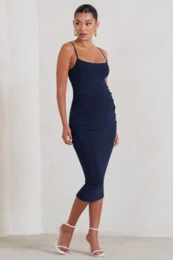 Raquel | Navy Maternity Cami Midi Dress With Split -ENY Clothing Shop WB CL129398015 RaquelNavyMaternityCamiMidiDressWithSplit0