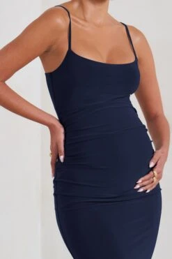 Raquel | Navy Maternity Cami Midi Dress With Split -ENY Clothing Shop WB CL129398015 RaquelNavyMaternityCamiMidiDressWithSplit2