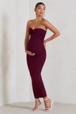 Evita | Burgundy Maternity Sweetheart Twist Detail Maxi Dress -ENY Clothing Shop WB CL129401069 EvitaBurgundyMaternitySweetheartTwistDetailMaxiDress3
