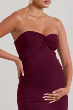 Evita | Burgundy Maternity Sweetheart Twist Detail Maxi Dress -ENY Clothing Shop WB CL129401069 EvitaBurgundyMaternitySweetheartTwistDetailMaxiDress4