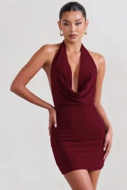 Liliana | Burgundy Cowl Neck Mini Dress -ENY Clothing Shop WB CL129405 LilianaMerlotCowlNeckMiniDress0
